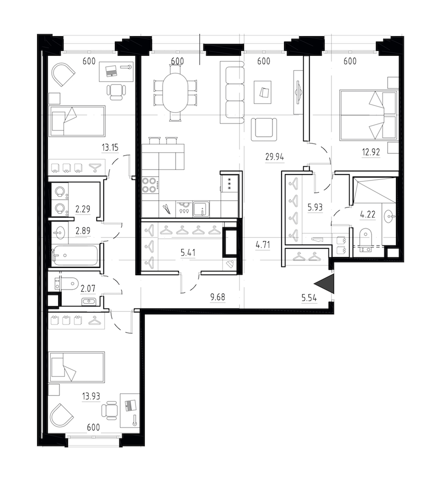 3-комнатная квартира 113.62 м², 2/9 эт., ЖК «LEGENDA Малоохтинский 68»